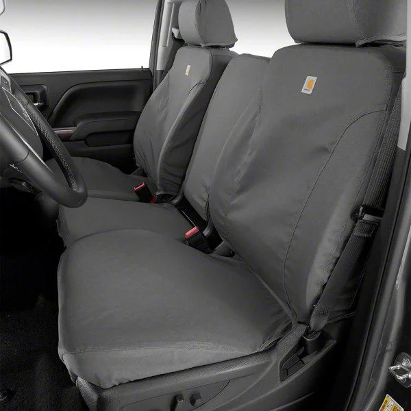 Covercraft SeatSaver Custom Front Seat Covers; Carhartt Gravel (20-26 Sierra 2500 HD w/ Front Bench Seat & Fold-Down Console w/ Lid)