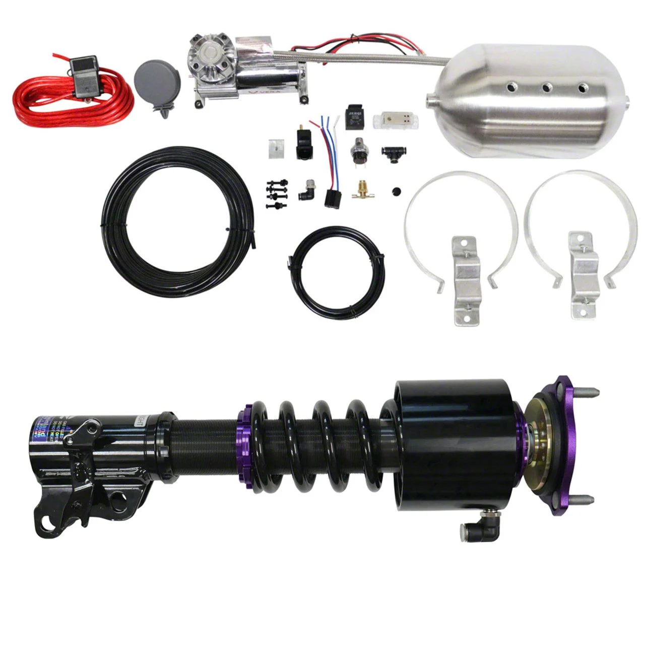 D2 Racing RS Series Coil-Over Kit with Front Air Cups and Silver Control System (11-23 RWD Charger)
