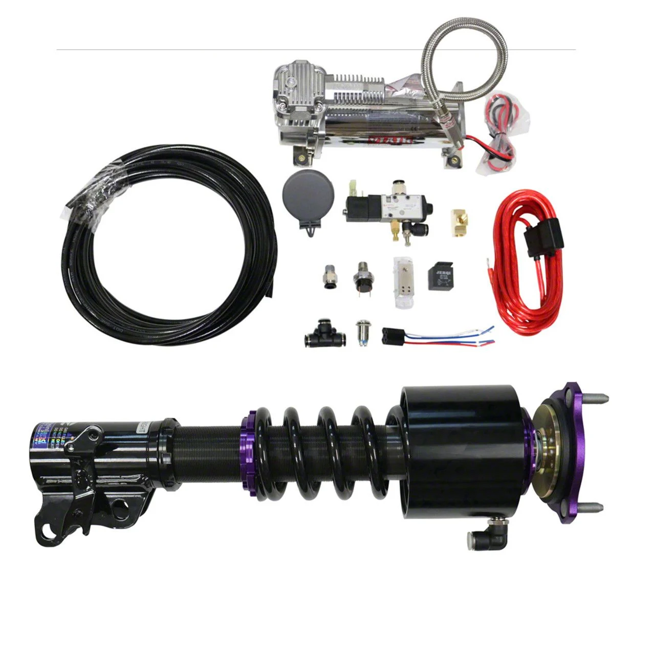 D2 Racing RS Series Coil-Over Kit with Front Air Cups and Gold Tankless Control System (11-23 RWD Charger)