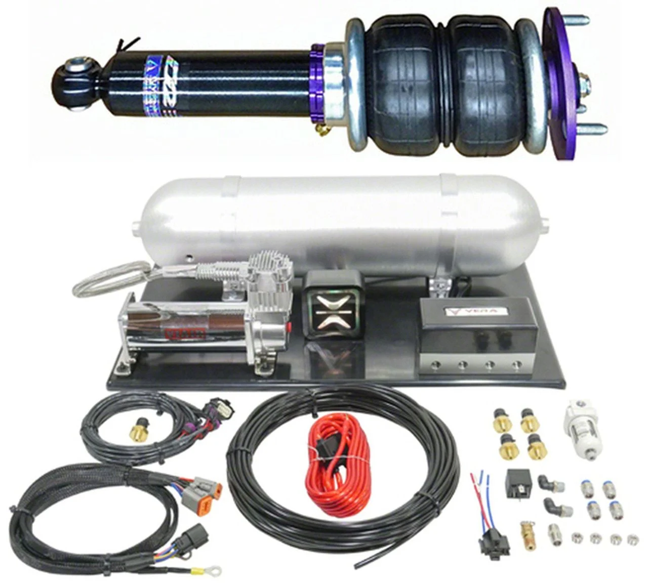 D2 Racing Air Struts with VERA AccuAir e+ Connect Pressure (15-26 Mustang w/o MagneRide)