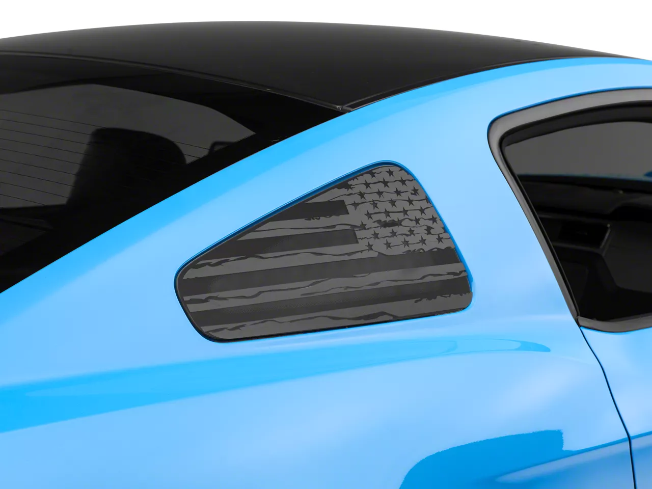 SEC10 Distressed Flag Quarter Window Decals; Matte Black (10-14 Mustang)