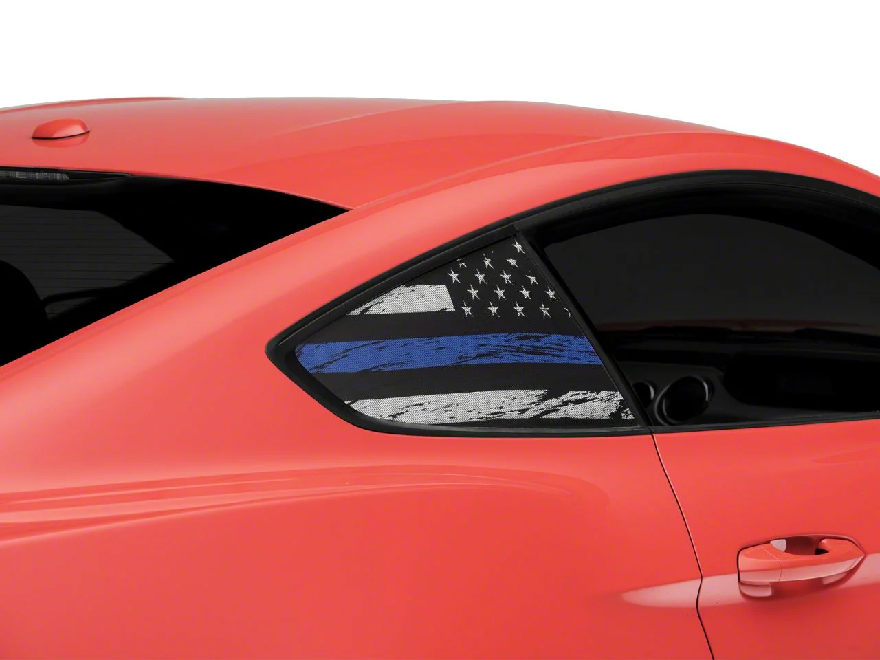 SEC10 Distressed Flag Quarter Window Printed Decals; Blue Line (15-23 Mustang Fastback)