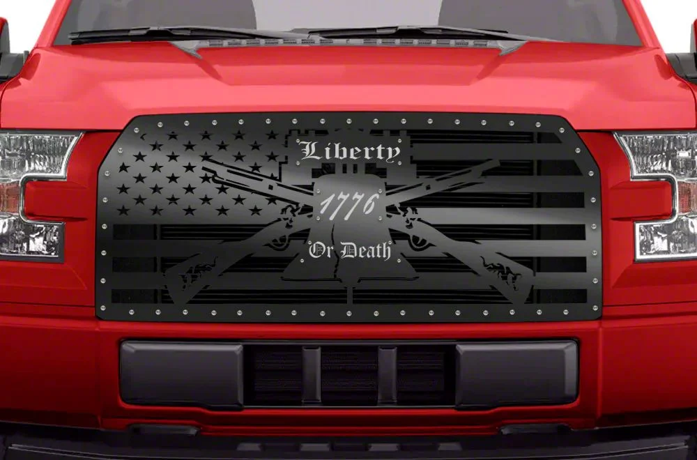 1-Piece Steel Upper Replacement Grille; American Flag with Stainless Steel 1776 Underlay (15-17 F-150, Excluding Raptor)