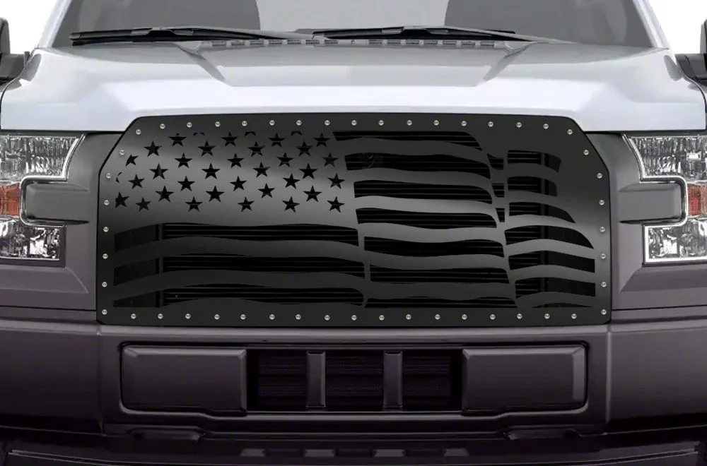 1-Piece Steel Upper Replacement Grille; American Flag Wave (15-17 F-150, Excluding Raptor)