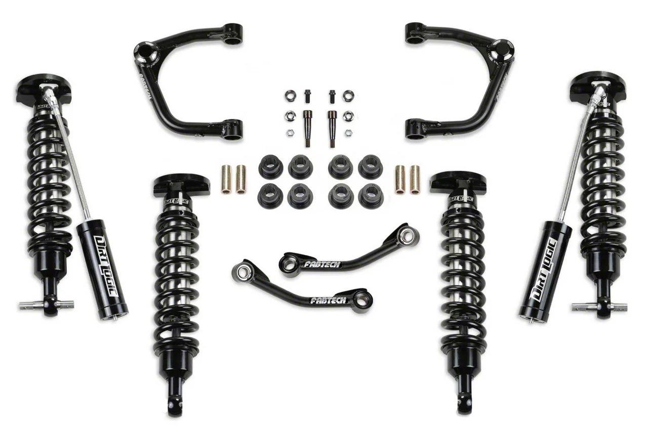 Fabtech 3-Inch Uniball Upper Control Arm Lift Kit with Front Dirt Logic 2.5 Reservoir Coil-Overs and Rear Dirt Logic 2.5 Coil-Overs (21-26 4WD Yukon, Excluding Denali)