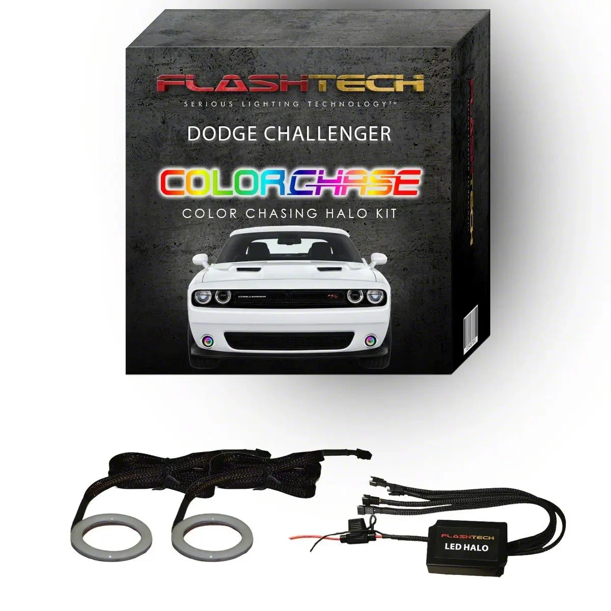 Flashtech ColorChase External Waterproof LED Halo Fog Light Kit; RGB (15-23 Challenger)