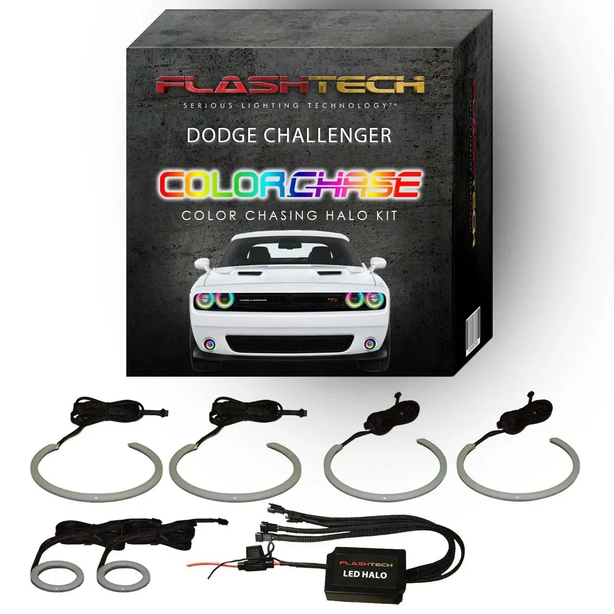 Flashtech ColorChase External Waterproof LED Halo Headlight and Fog Light Kit; RGB (15-23 Challenger)