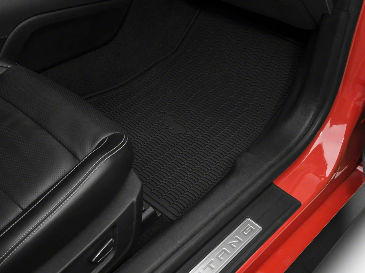Ford All-Weather Front and Rear Floor Mats with Running Pony Logo; Black (15-26 Mustang)