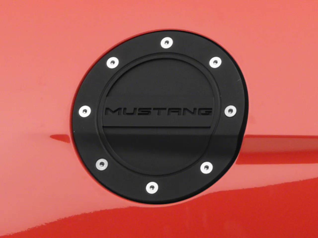 Competition Series Fuel Door with Mustang Logo; Black (15-23 Mustang)