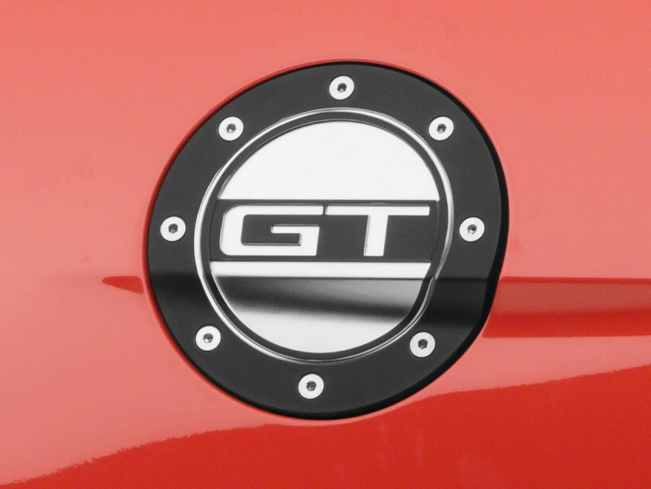 Competition Series Fuel Door with GT Logo; Black and Silver (15-23 Mustang)