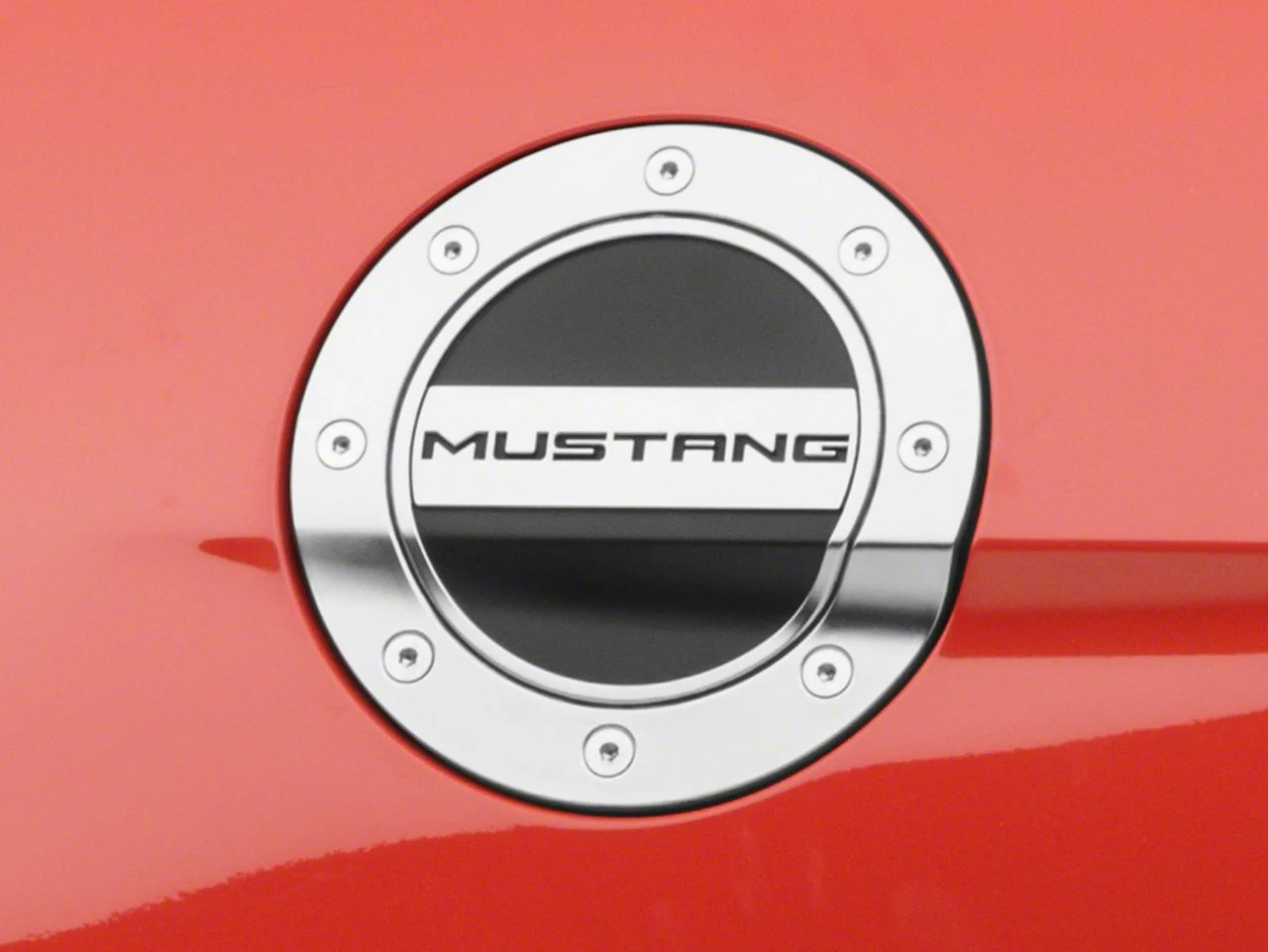 Competition Series Fuel Door with Mustang Logo; Silver and Black (15-23 Mustang)