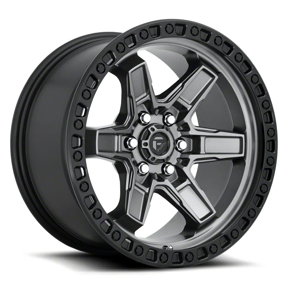 Fuel Wheels Kicker Matte Gunmetal with Black Bead Ring 6-Lug Wheel; 17x9; 1mm Offset (07-14 Yukon)