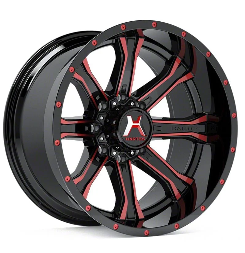 Hartes Metal Strike Gloss Black Milled with Red Tint 8-Lug Wheel; 22x12; -44mm Offset (17-22 F-250 Super Duty)