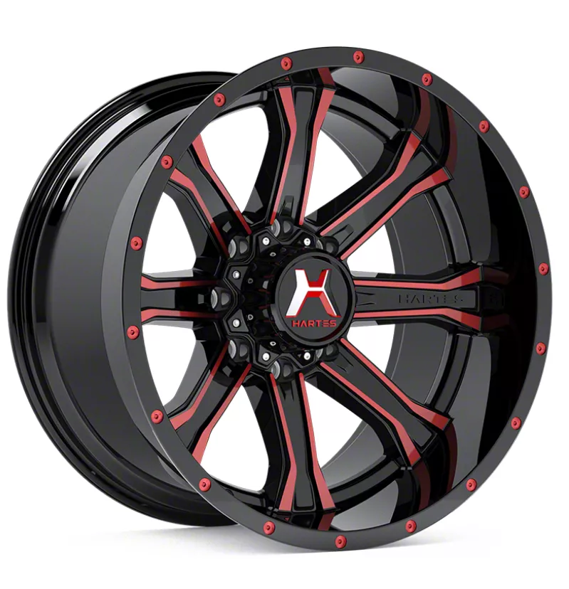 Hartes Metal Strike Gloss Black Milled with Red Tint 6-Lug Wheel; 22x12; -44mm Offset (19-26 RAM 1500)