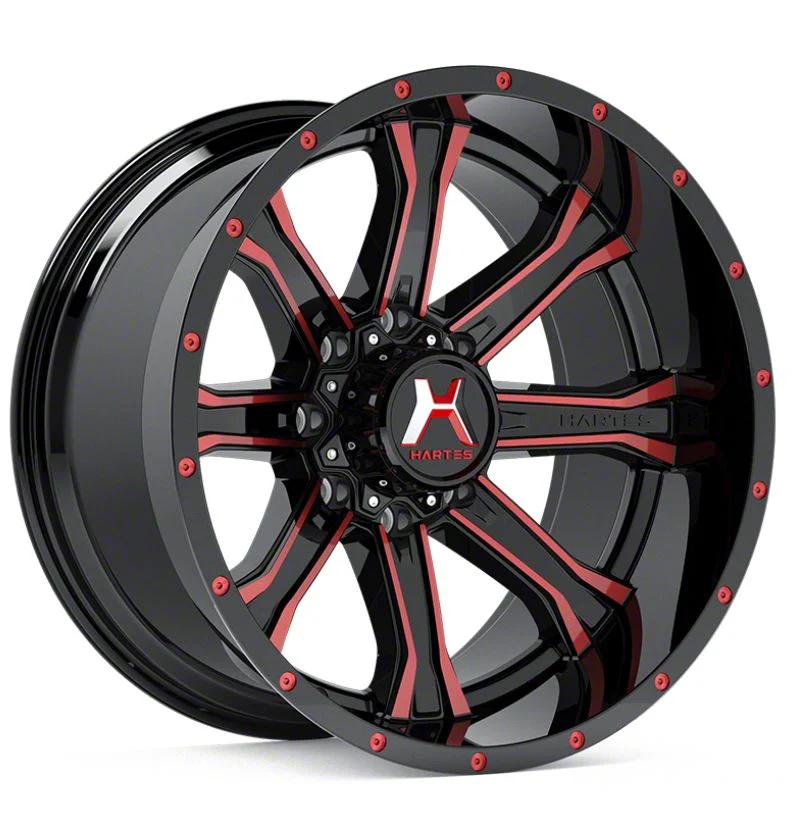 Hartes Metal Strike Gloss Black Milled with Red Tint 8-Lug Wheel; 22x12; -44mm Offset (19-26 RAM 3500 SRW)