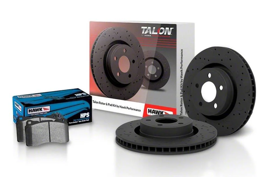 Hawk Performance Talon Cross-Drilled and Slotted Brake Rotor and HPS Pad Kit; Rear (09-11 Challenger SE; 12-15 SXT Challenger w/ Solid Rear Rotors)