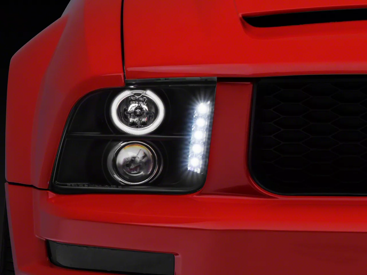 LED Halo Projector Headlights; Black Housing; Clear Lens (05-09 Mustang w/ Factory Halogen Headlights, Excluding GT500)