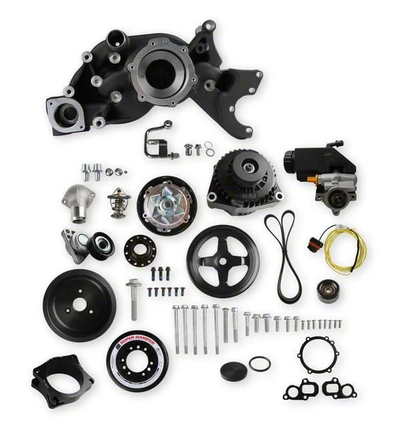 Holley Mid-Mount Race Accessory Drive System Kit with Power Steering Pump; Black (16-24 Camaro LT1, SS)