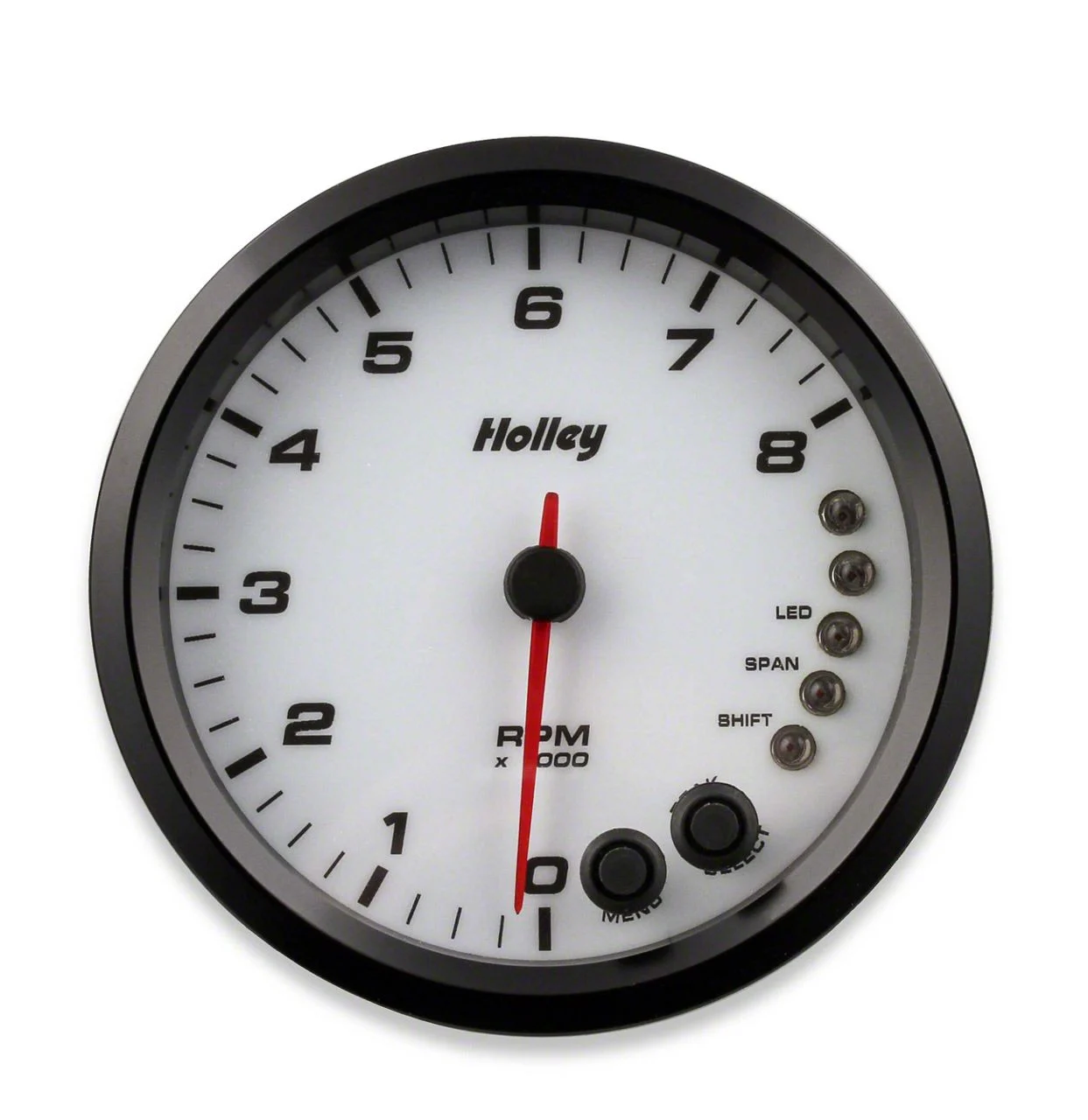 Holley 4.50-Inch Analog-Style Tachometer; 0-8K; White (Universal; Some Adaptation May Be Required)