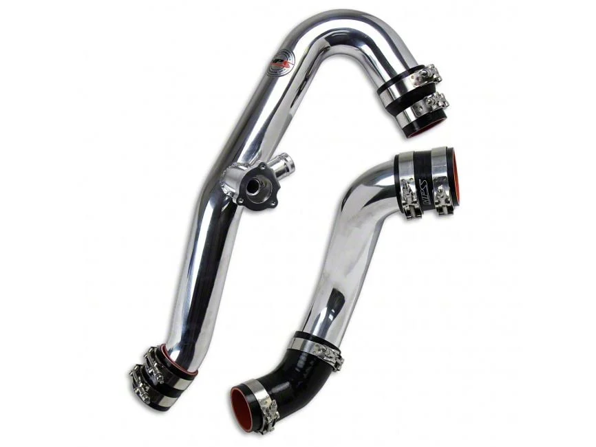 Intercooler Hot and Cold Side Charge Pipes with Black Hoses; Polished (15-23 Mustang EcoBoost)