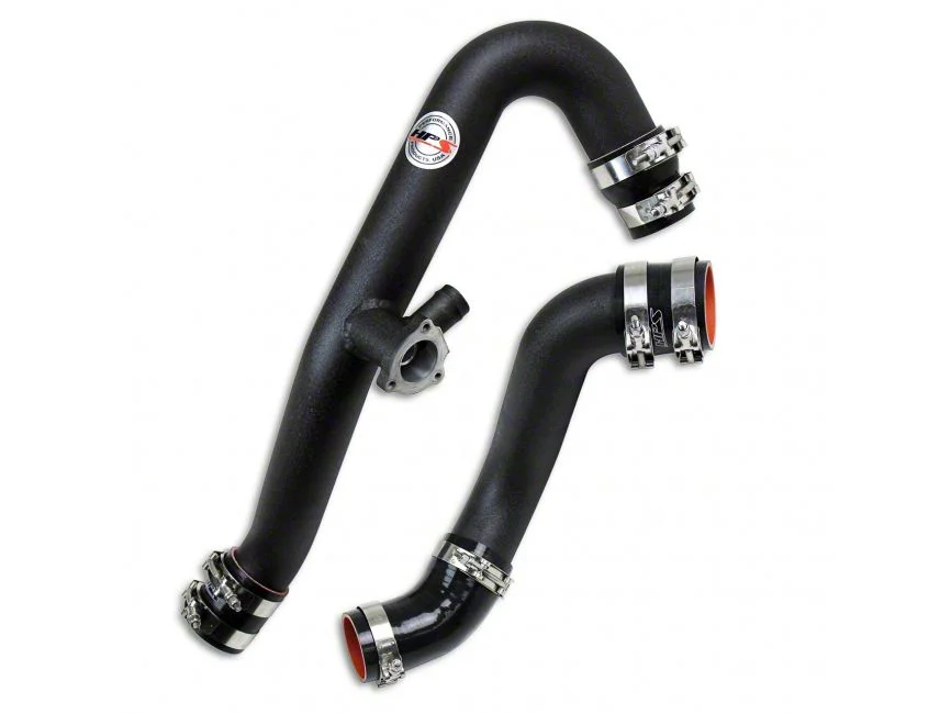 Intercooler Hot and Cold Side Charge Pipes with Black Hoses; Wrinkle Black (15-23 Mustang EcoBoost)
