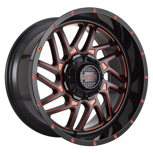 Impact Wheels 808 Gloss Black and Red Milled 6-Lug Wheel; 22x12; -44mm Offset (07-14 Yukon)