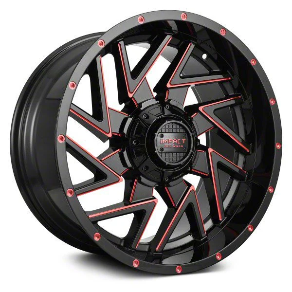 Impact Wheels 809 Gloss Black and Red Milled 6-Lug Wheel; 20x10; -12mm Offset (07-14 Yukon)