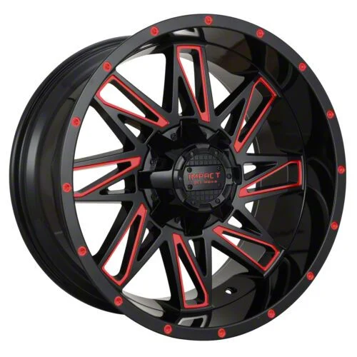 Impact Wheels 814 Gloss Black and Red Milled 6-Lug Wheel; 18x9; -12mm Offset (07-14 Yukon)