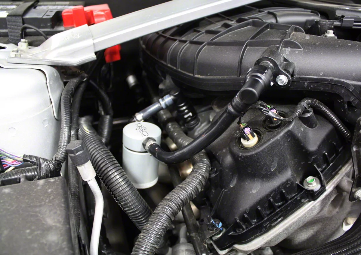 J&L 3.0 Oil Separator; Clear/Satin Anodized; Passenger Side (11-17 Mustang V6)