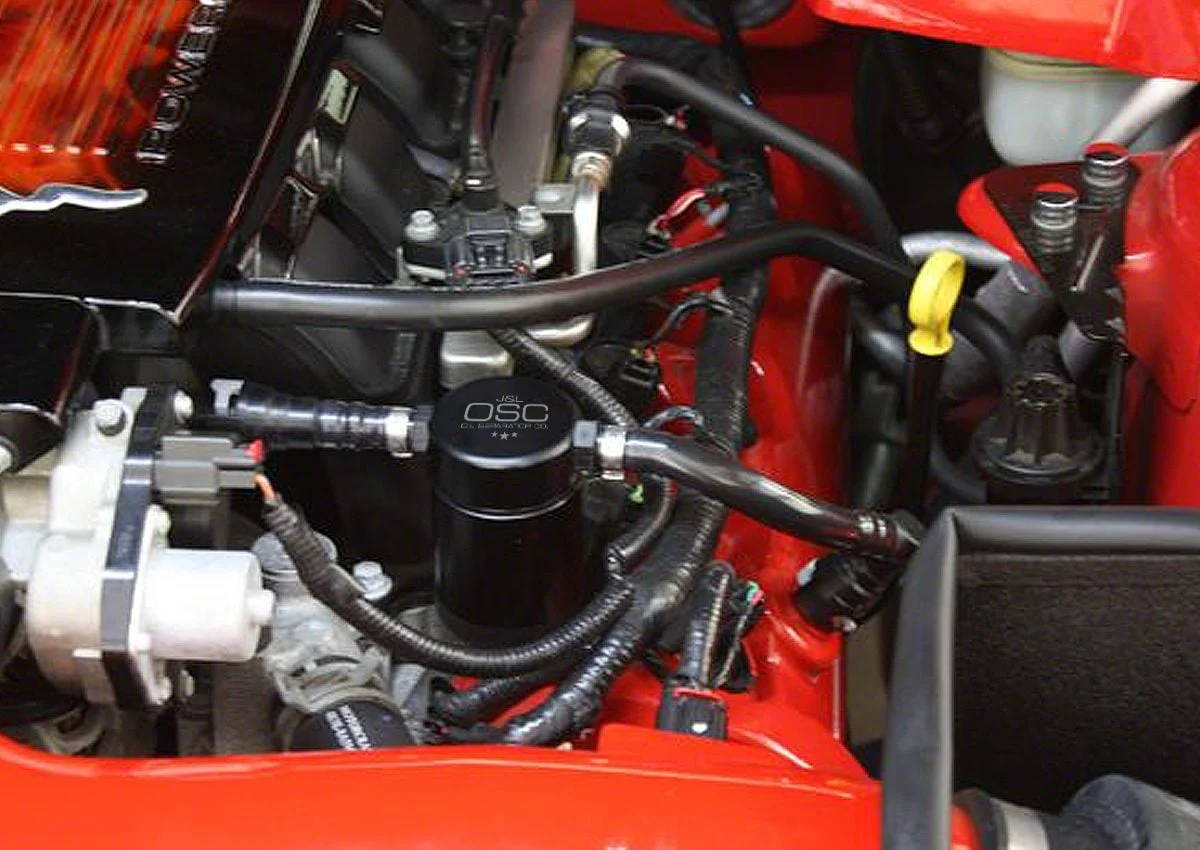 J&L 3.0 Oil Separator; Black Anodized; Driver Side (05-10 Mustang GT)