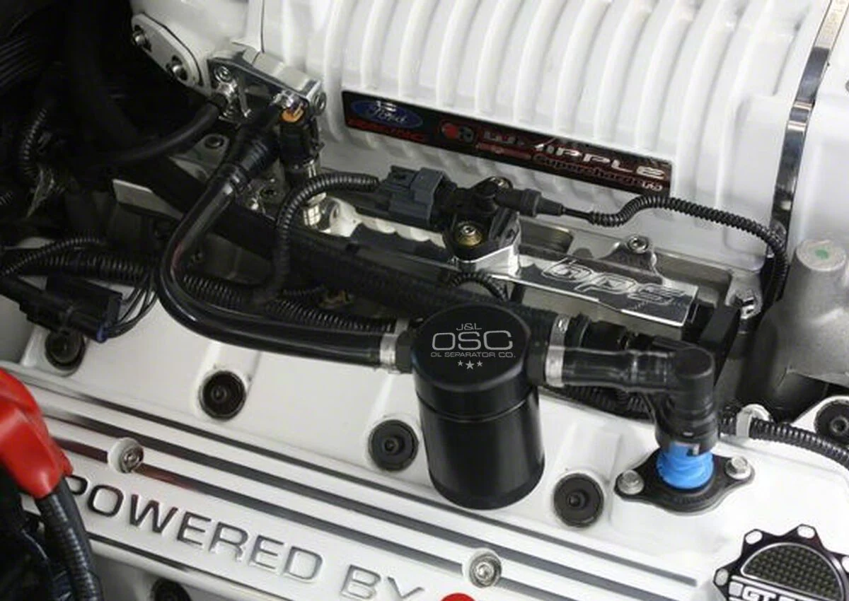 J&L 3.0 Oil Separator; Black Anodized; Passenger Side (07-14 Mustang GT500)