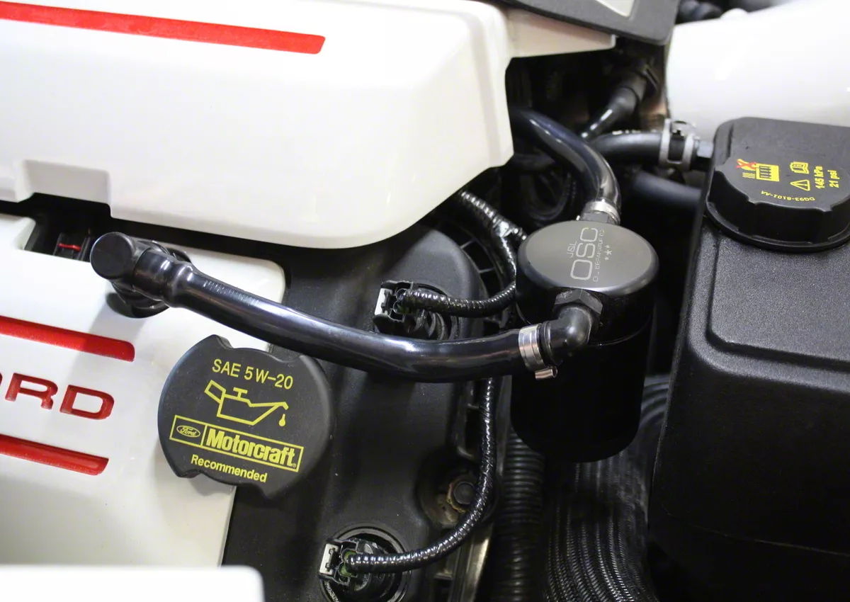 J&L 3.0 Oil Separator; Black Anodized; Passenger Side (11-17 Mustang GT; 12-13 Mustang BOSS 302; 15-20 Mustang GT350)