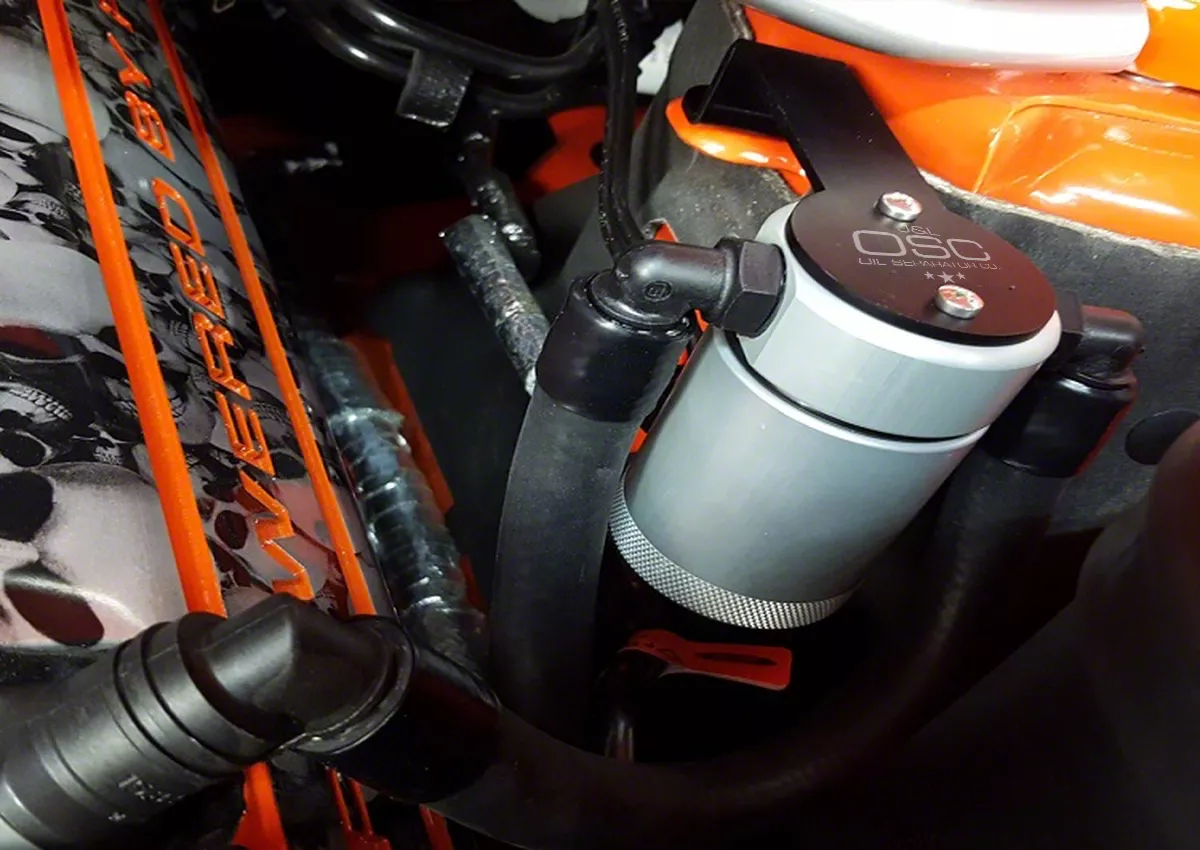 J&L 3.0 Oil Separator; Clear/Satin Anodized; Driver Side (11-17 Mustang GT; 12-13 Mustang BOSS 302; 15-20 Mustang GT350)