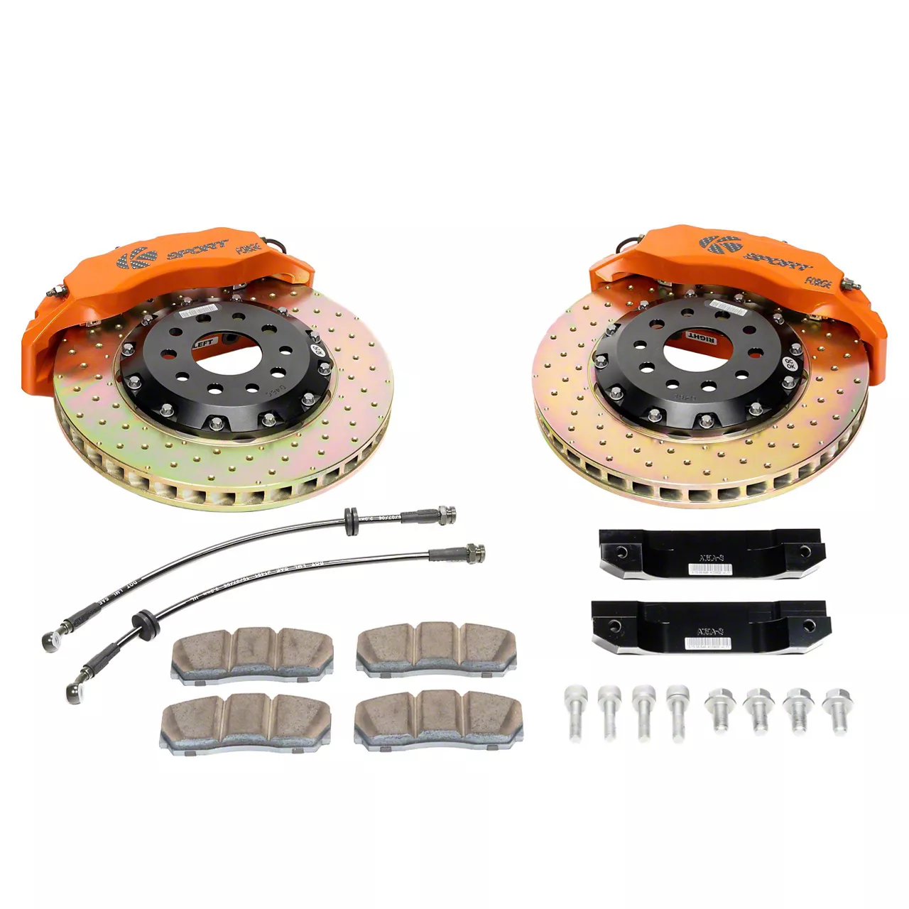 Ksport Slimline 3-Piston Front Big Brake Kit with 13.80-Inch Slotted Rotors; Orange Calipers (06-10 RWD Charger)