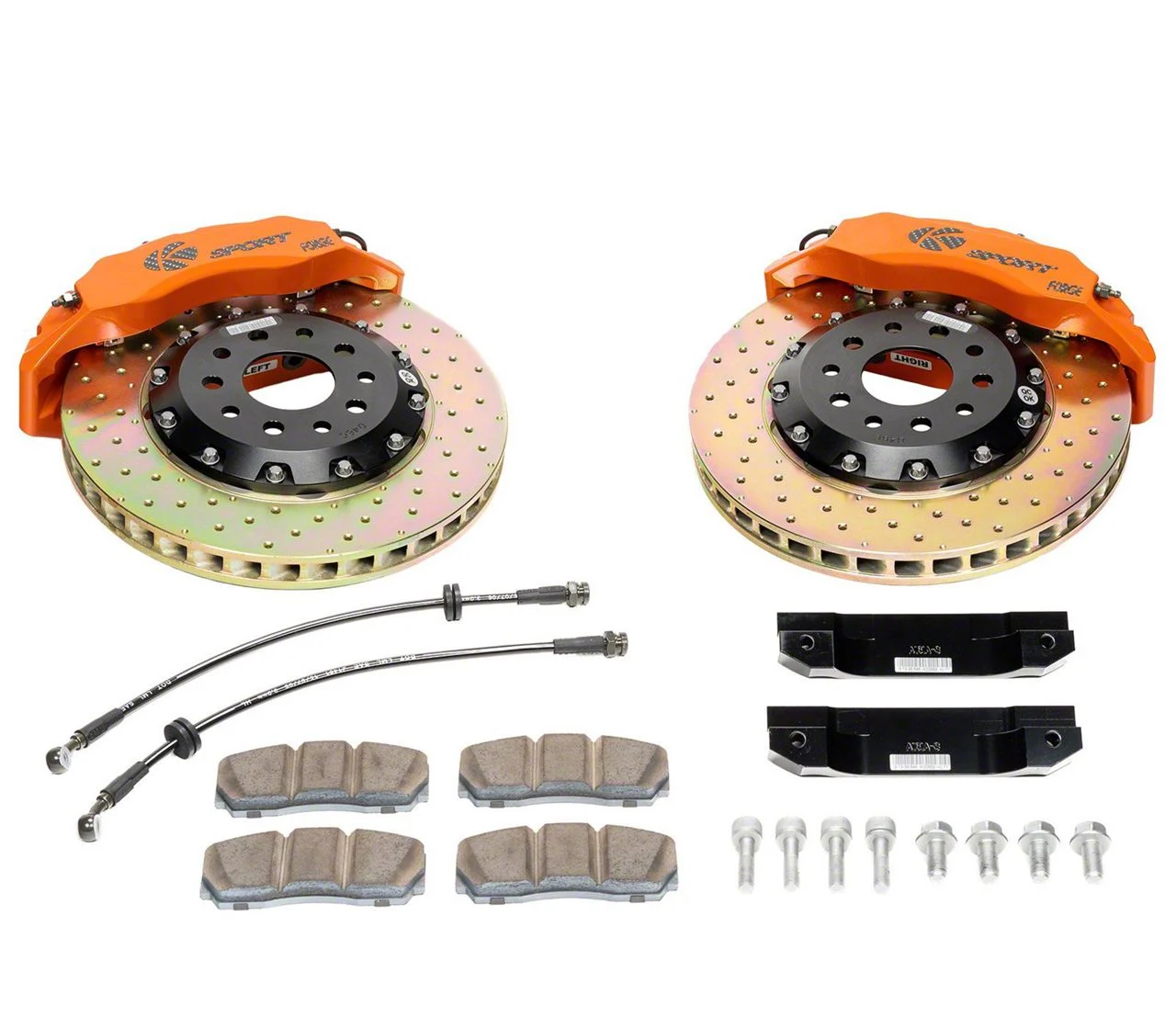Ksport Dualcomp 4-Piston Rear Big Brake Kit with 14-Inch Slotted Rotors; Orange Calipers (15-23 Mustang GT, EcoBoost, V6))