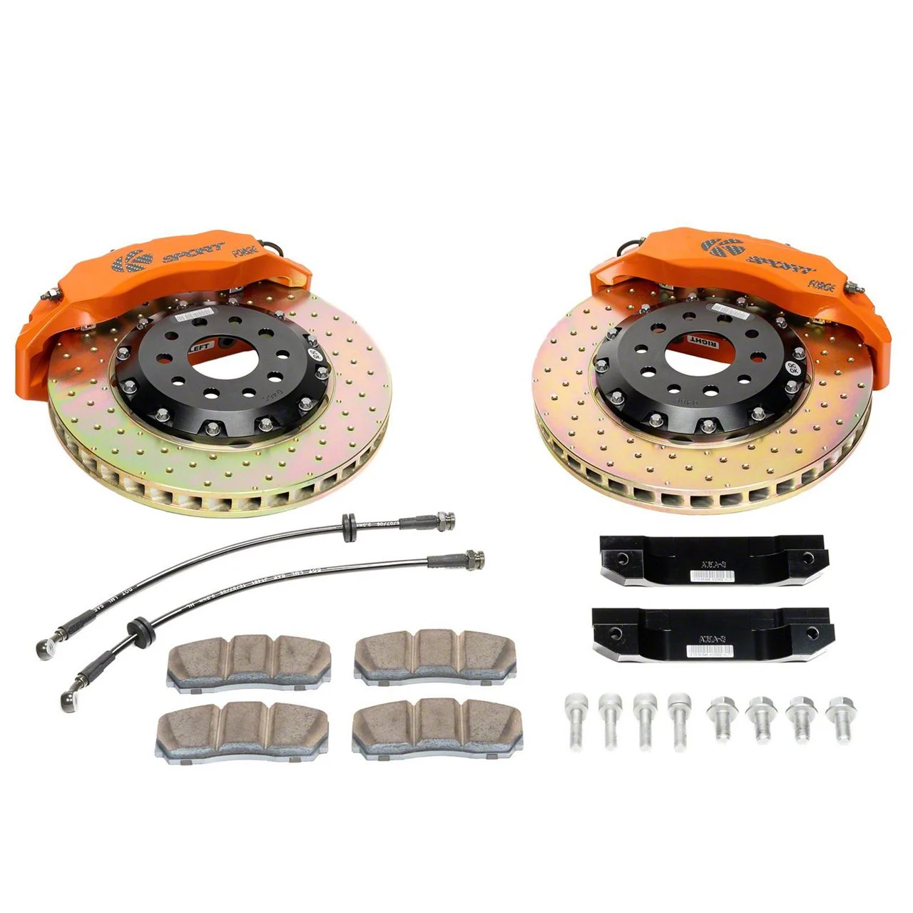 Ksport Procomp 4-Piston Rear Big Brake Kit with 14-Inch Drilled Rotors; Orange Calipers (11-14 Mustang GT w/o Performance Pack, V6)