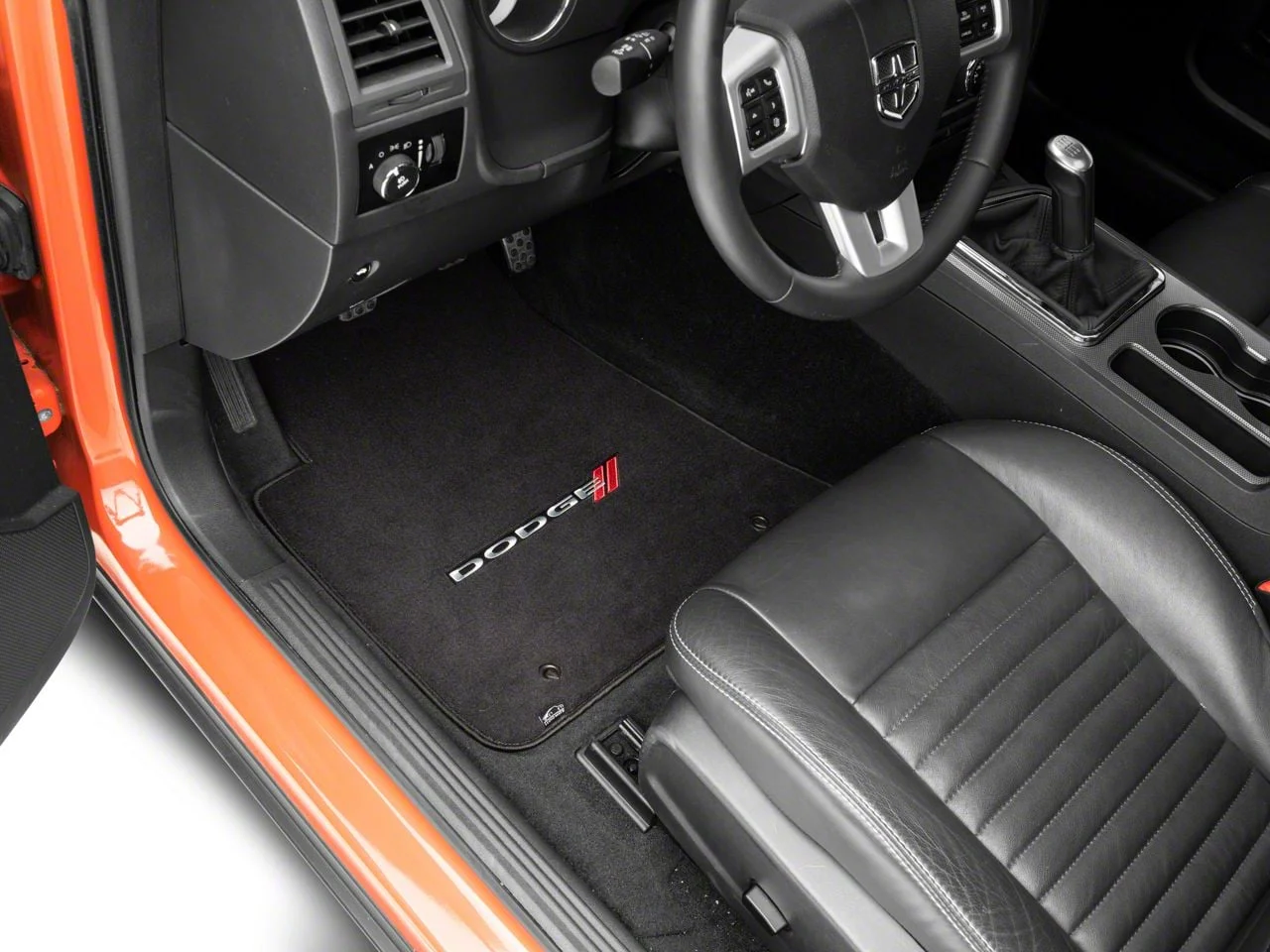 Lloyd Ultimat Front and Rear Floor Mats with Dodge Logo; Ebony (11-23 Challenger, Excluding AWD)