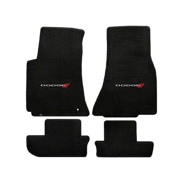 Lloyd Velourtex Front and Rear Floor Mats with Dodge Logo; Black (08-10 Challenger)