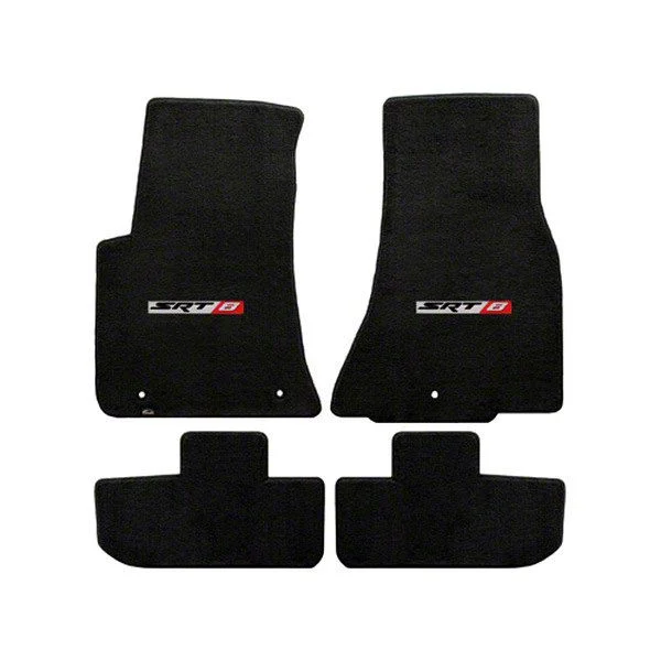 Lloyd Velourtex Front and Rear Floor Mats with SRT8 Logo; Black (11-23 Challenger, Excluding AWD)