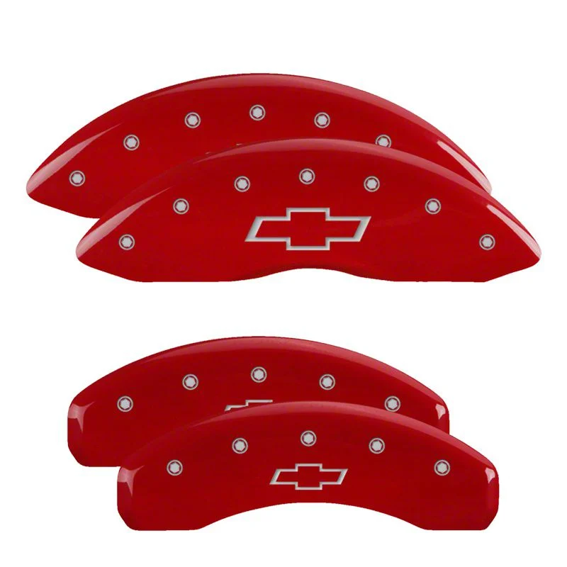 MGP Brake Caliper Covers with Bowtie Logo; Red; Front and Rear (2012 Camaro SS)