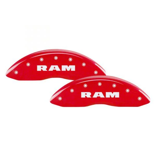 MGP Brake Caliper Covers with RAM and RAMHEAD Logo; Red; Front and Rear (11-18 RAM 3500 SRW)