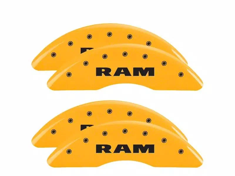 MGP Brake Caliper Covers with RAM Logo; Yellow; Front and Rear (19-26 RAM 3500 SRW)