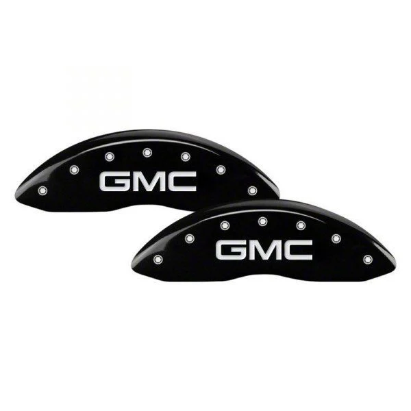 MGP Brake Caliper Covers with GMC Logo; Black; Front and Rear (20-26 Sierra 3500 HD SRW)