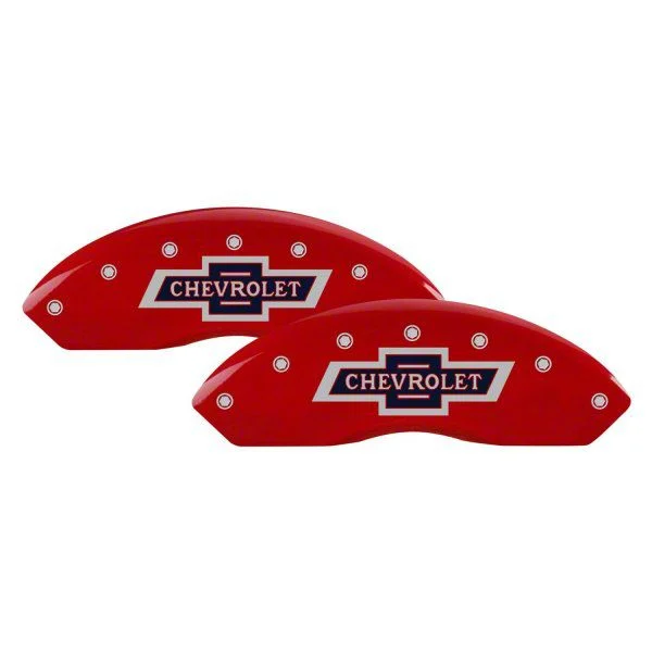 MGP Brake Caliper Covers with 100 Anniversary Chevrolet Logo; Red; Front and Rear (20-26 Silverado 3500 HD SRW)