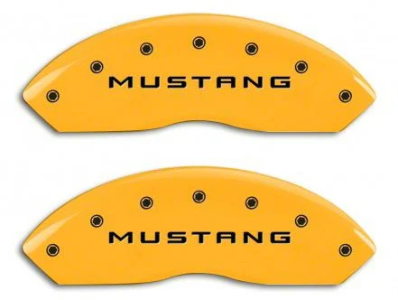 MGP Brake Caliper Covers with 5.0 Logo; Yellow; Front and Rear (10-14 Mustang GT w/o Performance Pack)