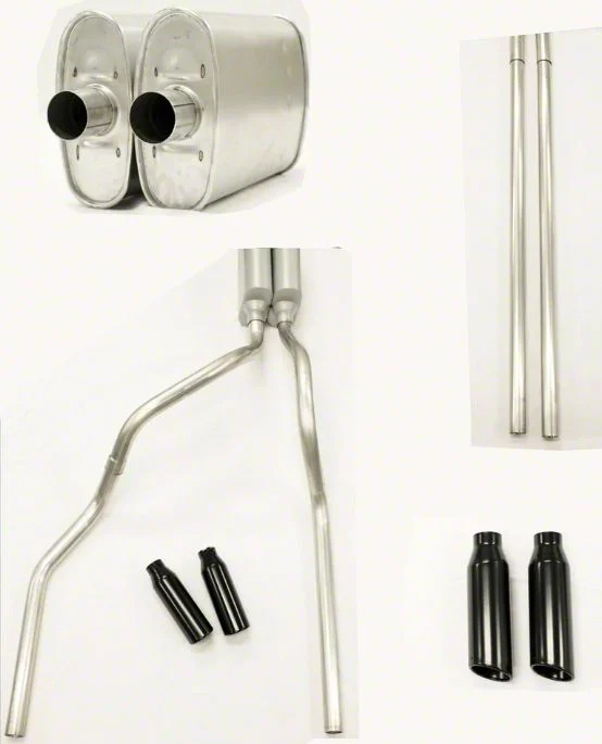 MPI Exhaust Technologies 2.25-Inch Dual Exhaust System with Turbo Series Muffler and Black Tips; Rear Exit (15-26 2.7L EcoBoost F-150)