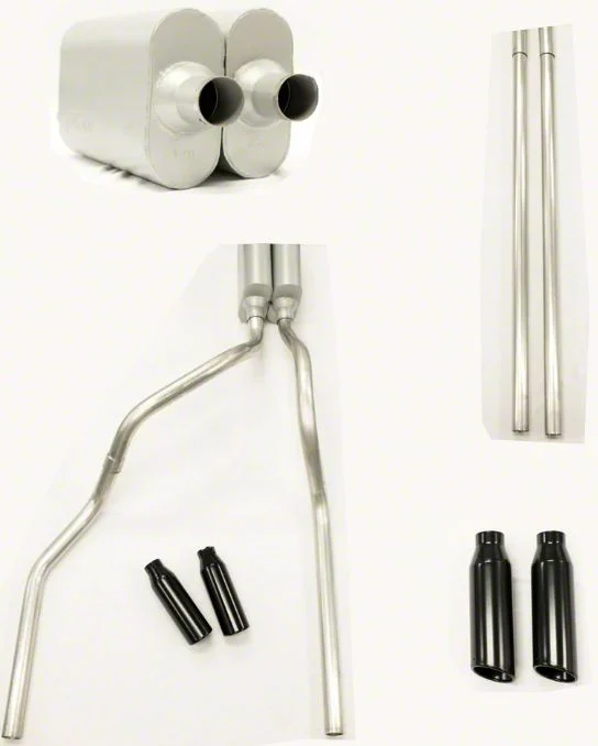 MPI Exhaust Technologies 2.25-Inch Dual Exhaust System with Performance Series Muffler and Black Tips; Rear Exit (10-24 5.7L RAM 2500)