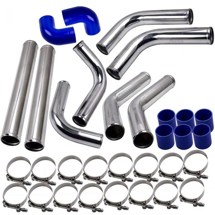 2.50-Inch Aluminum Intercooler Piping and Hose Kit; Blue (Universal; Some Adaptation May Be Required)