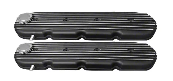 Chevy LS Retro Finned Valve Covers; Black (Universal; Some Adaptation May Be Required)