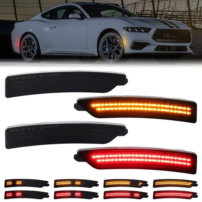 Dynamic LED Side Markers; Red/Amber; Smoked (24-26 Mustang)